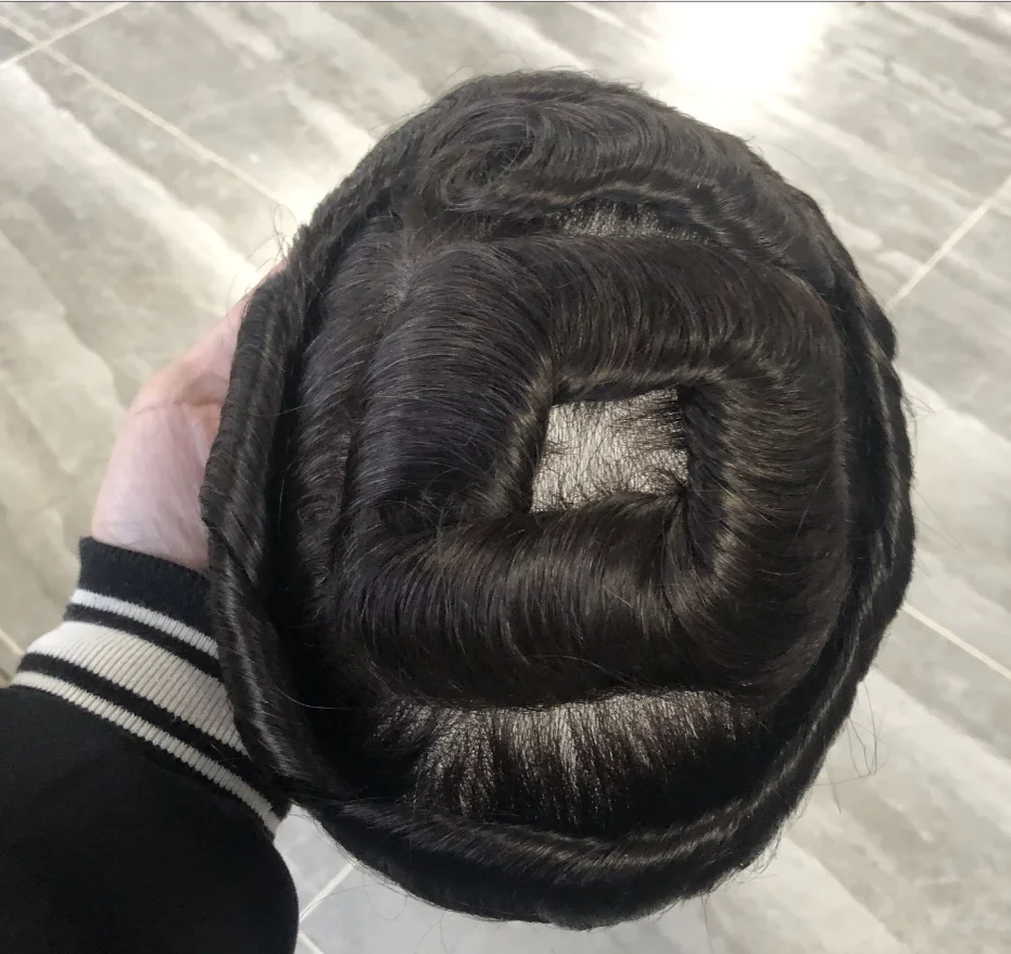 Human Hair Toupee 0.02mm Utra Thin Skin Disposable Natural Hairline Men Toupee Human Hair Prosthesis Replacement System Units Hair Pieces 8*10
