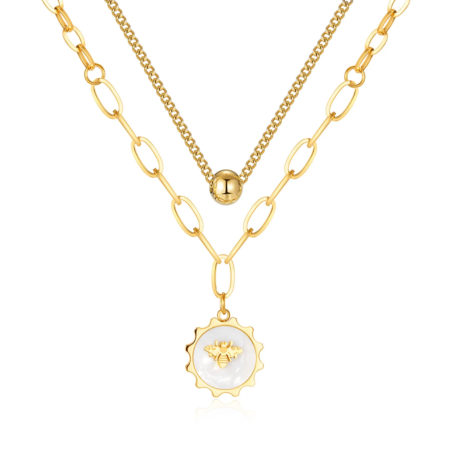 

SN18 Pendant Double Layer Stainless Steel Necklaces for Women Men Gold Silver Color Clavicle Chains Party Jewelry MM22