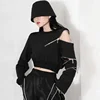 Cropped Sweatshirts Fashion Hoodies Women O-neck Zipper Goth Pullovers Y2k Hollow Out Sexy Korean Sweatshirt Kpop Ropa Mujer 후드티 2