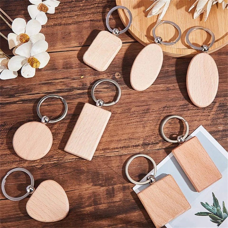 thumbnail image 2 of RHBLME 60 Pack Wood Keychain Blanks, Wooden Keychain 2 of 13