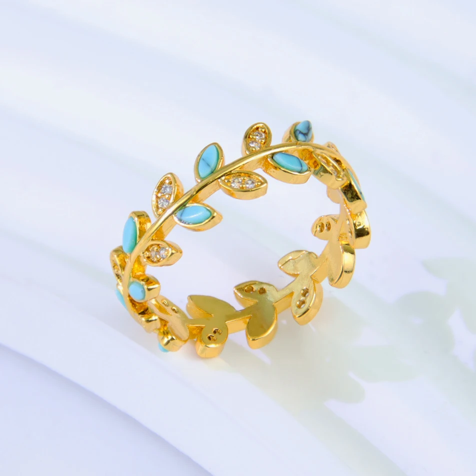 Luxuriöser italienischer Goldfarbener Ring in Blattform, 21 Karat vergoldet, Dubai, eleganter Zirkon-Cocktailring, Saudi-Frauen-Event-Party-Schmuck – Detail 11