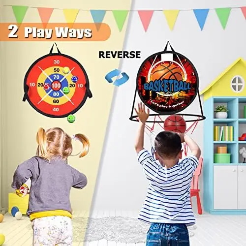 14 Inch 2-in-1 Dartboard and Basketball, Basketball Set Indoor Basketball Hoop, Sports Kids Outdoor Toy, 2