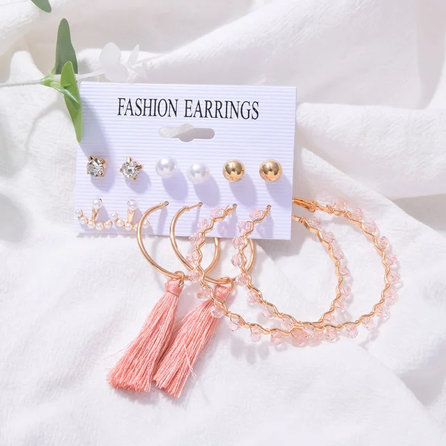 Trend Korean Flower Hoop Earrings For Women Fashion Pink Long Tassel Dangle Earrings Boho Luxury Pearl Ear Girl Party Jewelry 2
