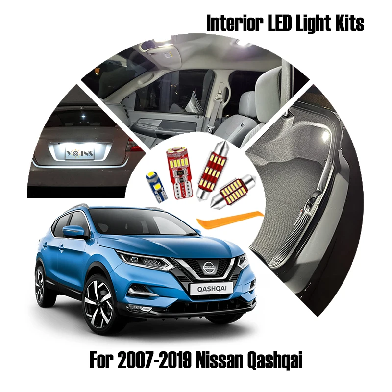 

11pcs Car Canbus LED Interior Light Kits for 2007-2018 2019 Nissan Qashqai J10 J11 Auto Reading Map Dome Trunk License Lamp Bulb