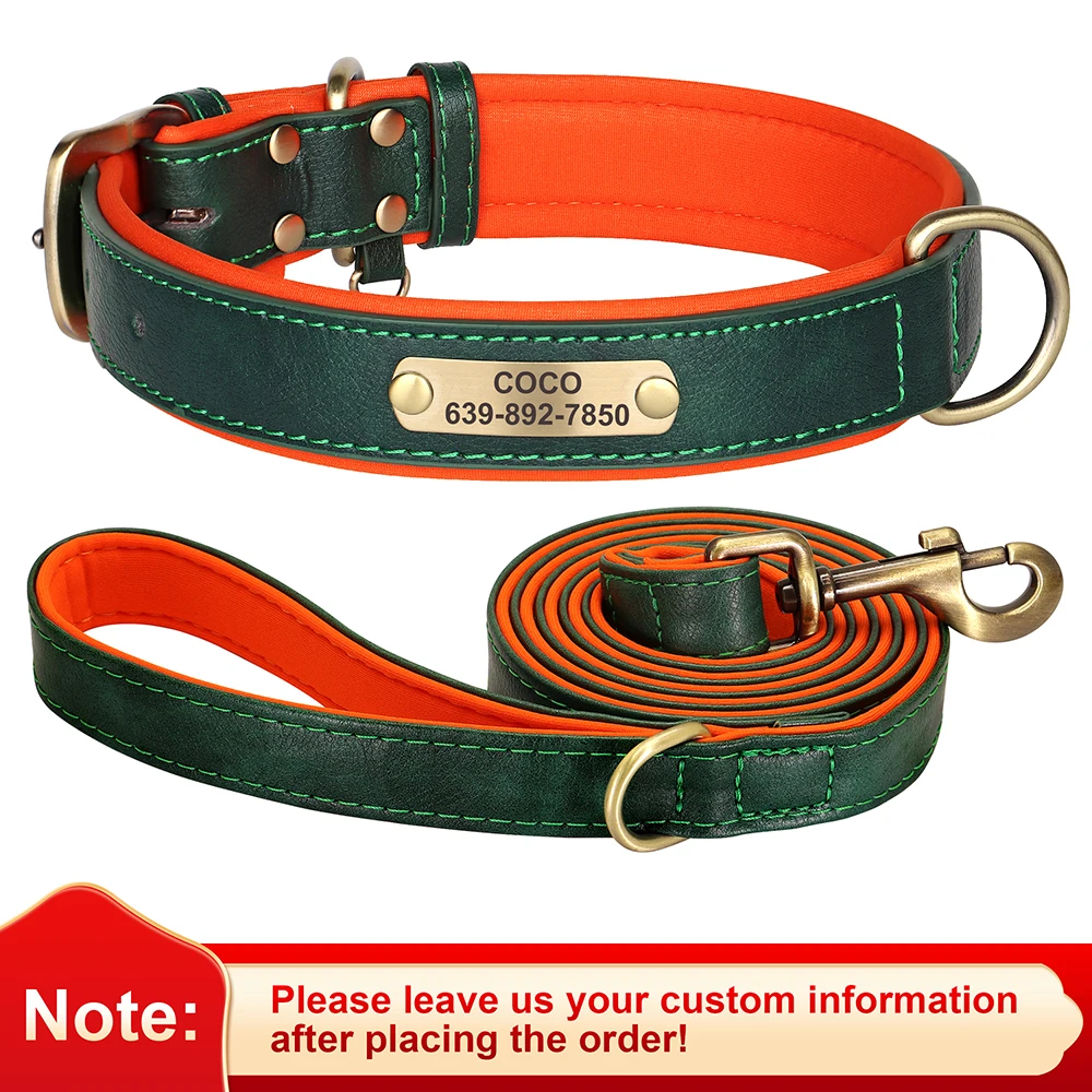 Customized PU Leather Dog Collar with Free Engraved Nameplate