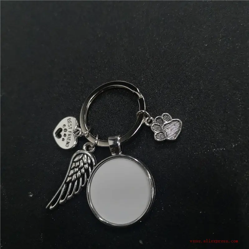 

sublimation blank dog paw wings keychains key ring heat transfer printing blank diy materials 20pcs/lot