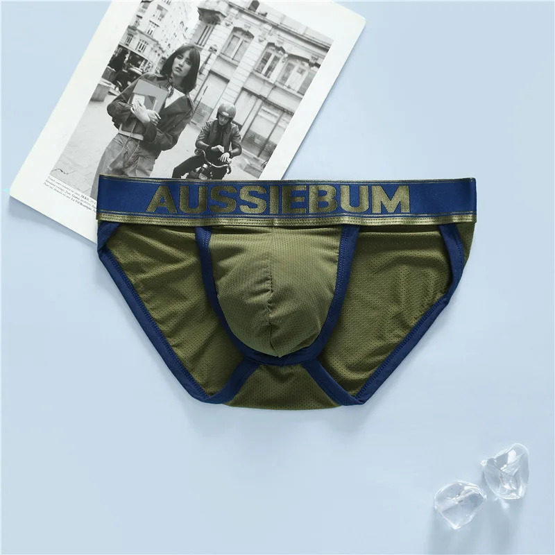 Men's underwear elastic mesh comfortable breathable sexy high fork youth briefs aussiebum Men's briefs milk silk waist comfort 4