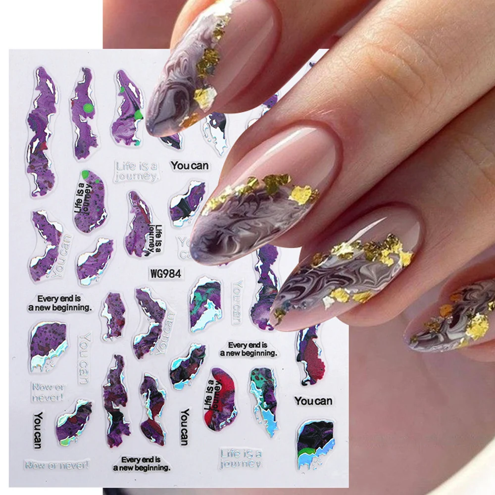 

New 3D Irregular Nail Decals Gold Stamping Marble Geometry Lines Nail Stickers Colorful Nail Art Slider Decor Accessories
