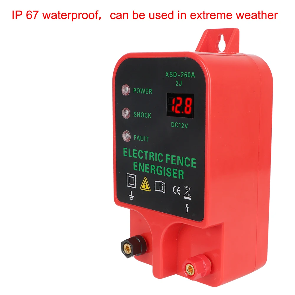 Electric Fence Energizer Voltage Display Electric Fence Energizer LCD 10KM Waterproof High-decibel Alarm Livestock High Voltage Pulse Controller