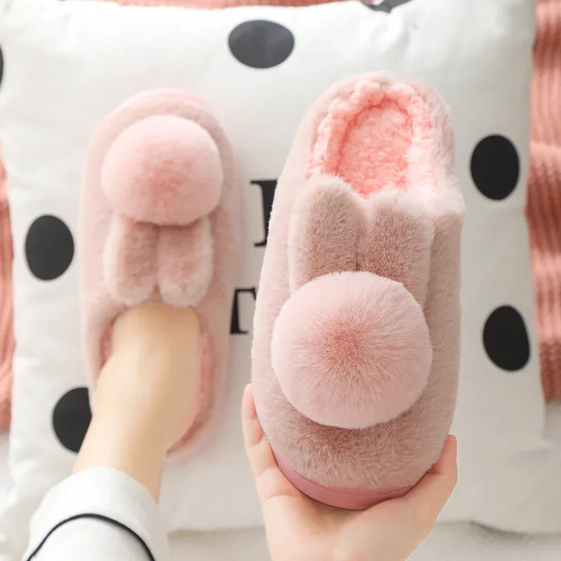 Womens Plush rabbit slippers Non Slip Plush Slides Indoor Cozy Warm Winter House Shoes Soft Comfort Home Cotton Boots