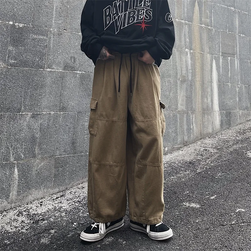 

High Street Retro Casual Large Pocket Overalls Men's and Women's New Summer High Waist Loose Straight Tube Draped Wide Leg Pants