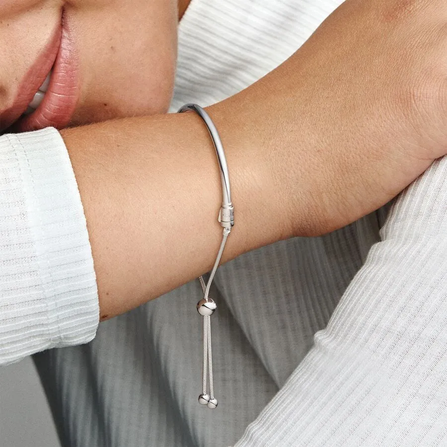 Women's 925 Silver Moments Black Leather Bracelet Moments Sliding Snake Bracelet Suitable for Original Charm DIY Jewelry