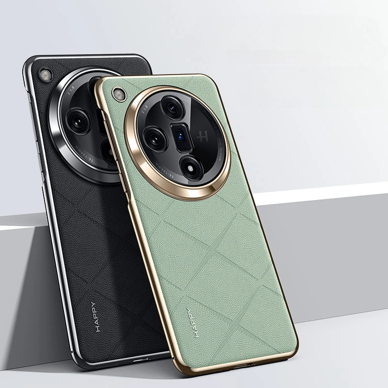 Luxury Leather Phone Cover with Plated Camera Lens Protection - Elegant Hard Back Case