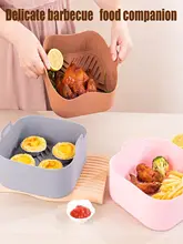  Airfryer Silicone Basket Square Silicone Tray for Airfryer Easy Clean Dish Liner Pizza Plate Grill Pan Mat Air Fryer Accessories 