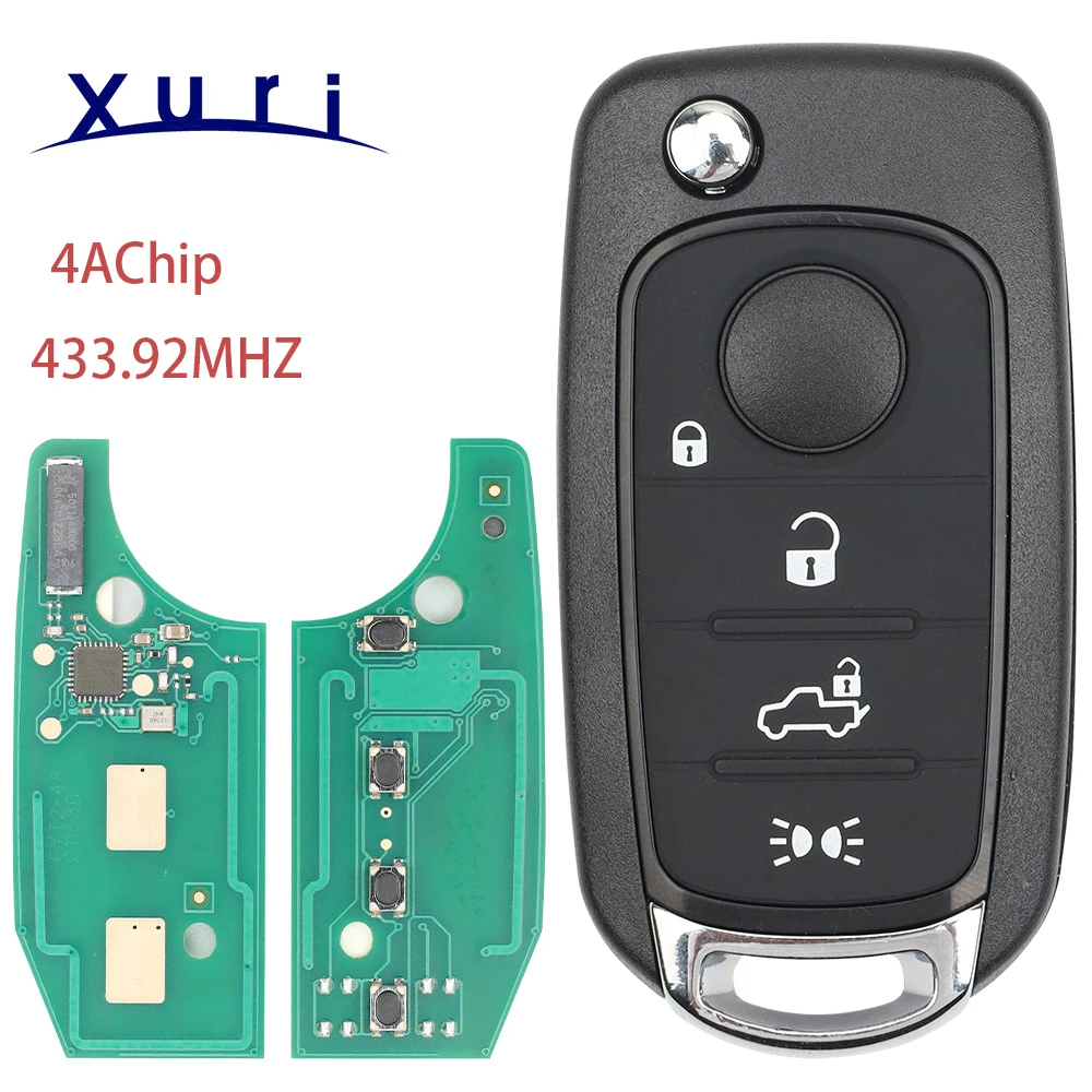 Xuri 3/4 Button Remote Car Key FSK433.92MhzMQB Megamos AES ID48 / 4A Chip for Fiat 500X Egea Tipo SIP22 Blade