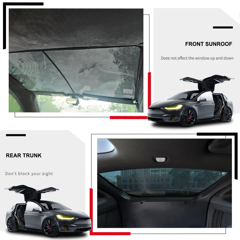 ModelX Glass Roof Skylight Sunshade For Tesla Model X Sun Shades Front Rear Sunroof Blind Shading Net Decorative Car Accessories