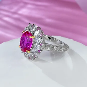 Luxury Ring 8x10MM Pink High Carbon Diamond 100% - S925 Silver Shiny Jewelry Women's Anniversary Party Mother Gift 3