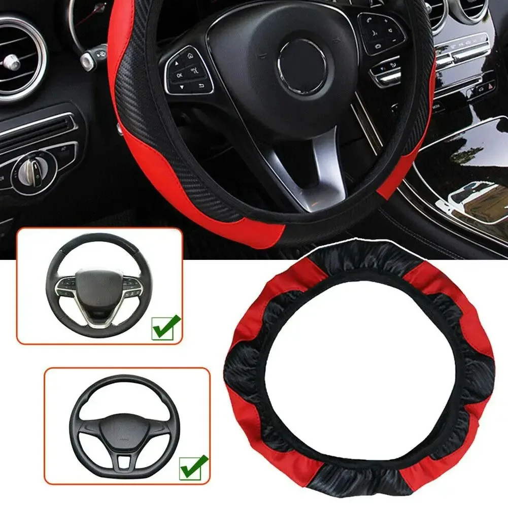 Breathable Anti-Slip PU Leather Car Steering Wheel Cover - Carbon Fiber Design