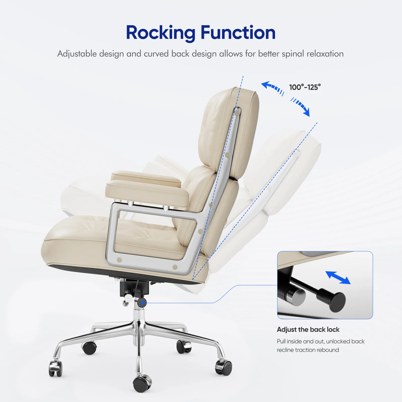 Office Chair Genuine Leather Ergonomic Armchair Swivel Chair Aluminum Arms Support Rolling Swivel Business Executive Chair 6