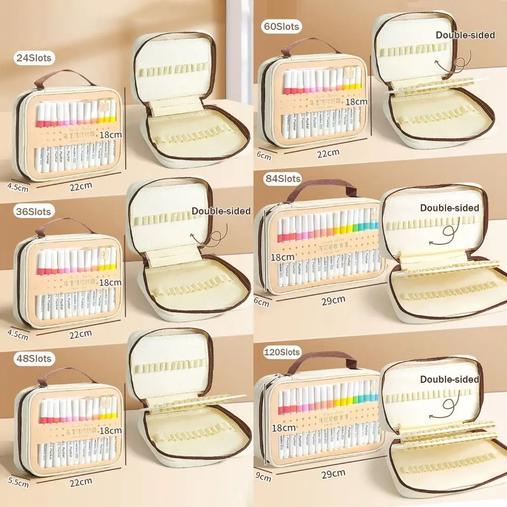 24/36/48/60/84/120 슬롯 마커 펜 보관 가방 대용량 지퍼 클로저 연필 가방 분리형 수채화 펜 보관 가방