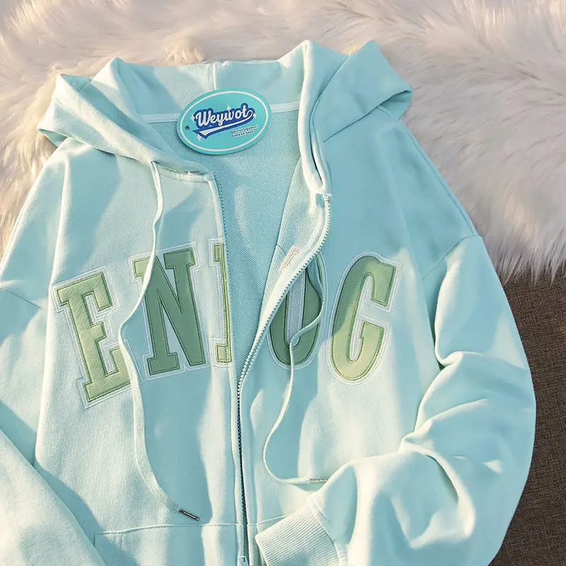 

2022 Women Clothing Polyester Tops Y2K Zip Up Sweatshirts Autumn Hoodies Hooded Jacket Streetwear Long Sleeve Pullover