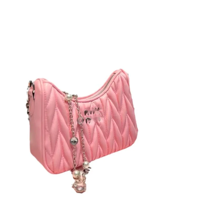 

2024 Pleated Quilted Bag Niche Design Pearl Chain Underarm Bag Fashion All-in-one Crossbody Bag Ladies Small Summer Handbags