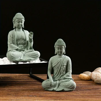 Buddha Garden Statue Fish Tank Decoration Mini Buddhism Figurine Desk Tablescape Decor Home Zen Statue Green Sandstone Thailand 2