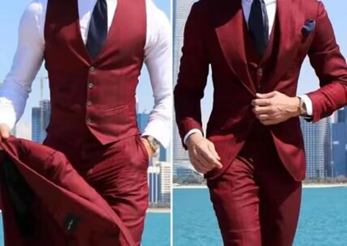 Mens Suits Fashion Men Leisure Business Solid Color Wedding 3 Pcs Set Blazer Vest Trousers