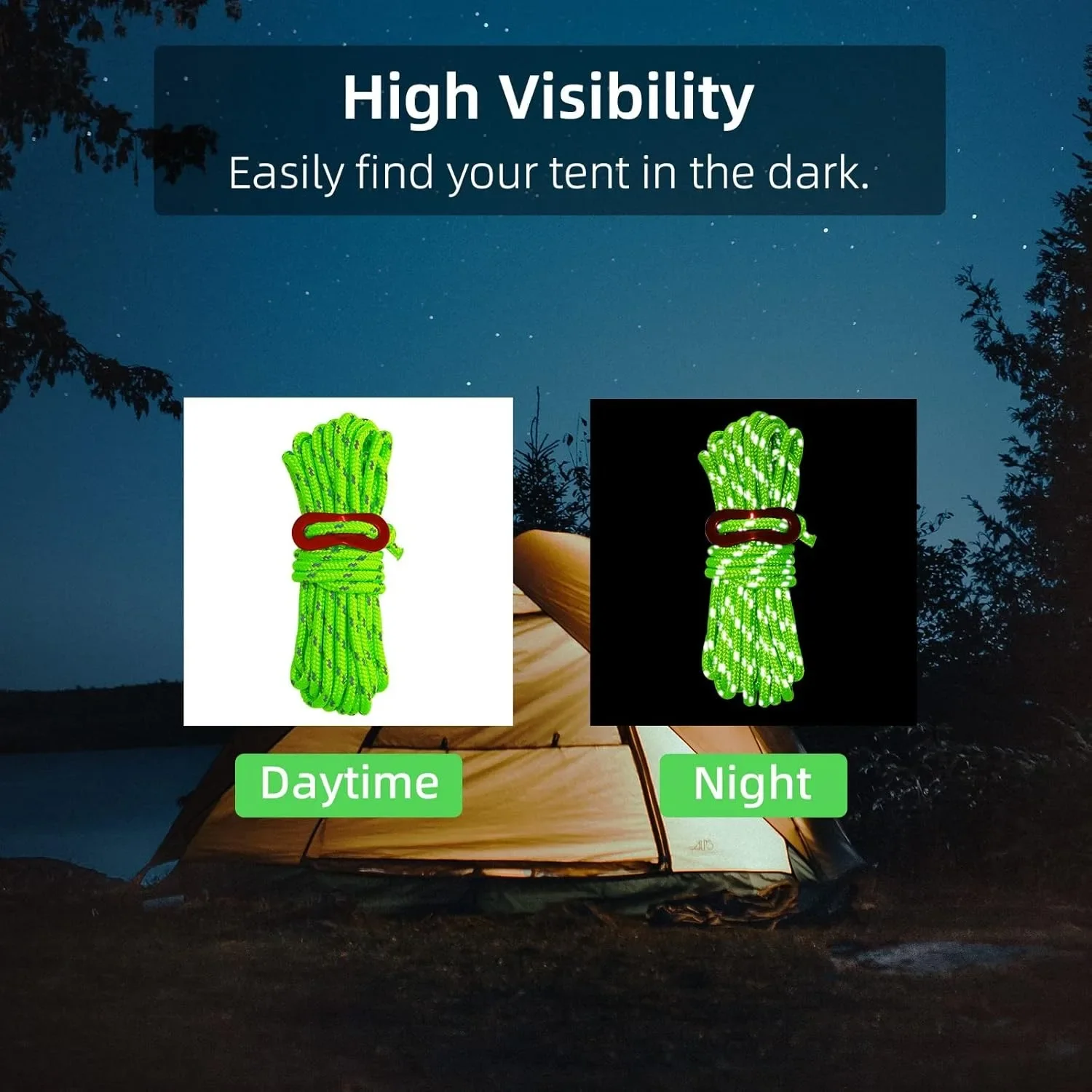 Outdoor Tent Ropes 4 Pcs Reflective Nylon tent rope/Paracord/Parachute Cord for Camping Tent Hiking Outdoor Activity