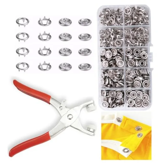 100 Sets Metal Snaps Buttons with Fastener Pliers Press Tool Kit Perfect for DIY Crafts Clothes Hats and Sewing, Snap Button Fa