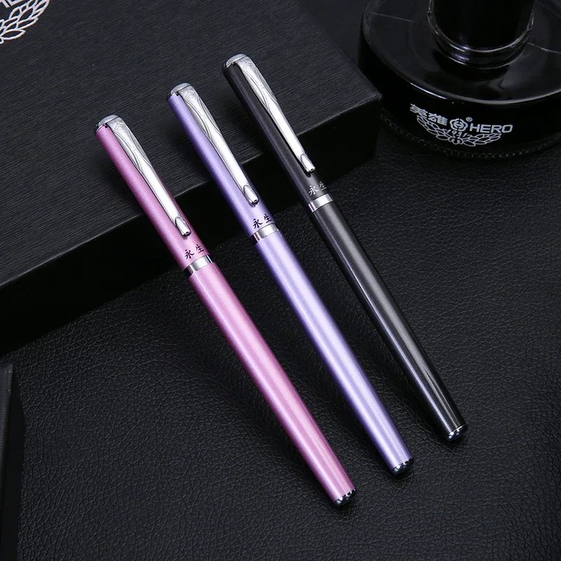 핑크 퍼플 블랙 만년필 실버 클립 얇은 잉크 펜, 0.5mm 고급 펜촉, 학생 필기 펜, 학교 사무용품, 1 개