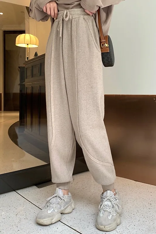 nike pants 2021 New Large Women's Dress Fat Sister Lazy Sports Tied Feet Autumn and Winter High Waist Loose and Thin Leisure Long Pants trousers for women Pants & Capris