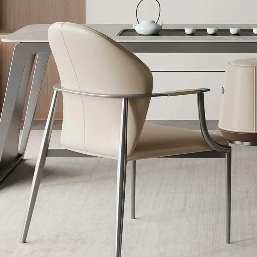 Trendy Dining Chair Italian Style Design Armrests Leather Back Cushion Mid Century Chairs Classic Chaise Longue Home Furniture
