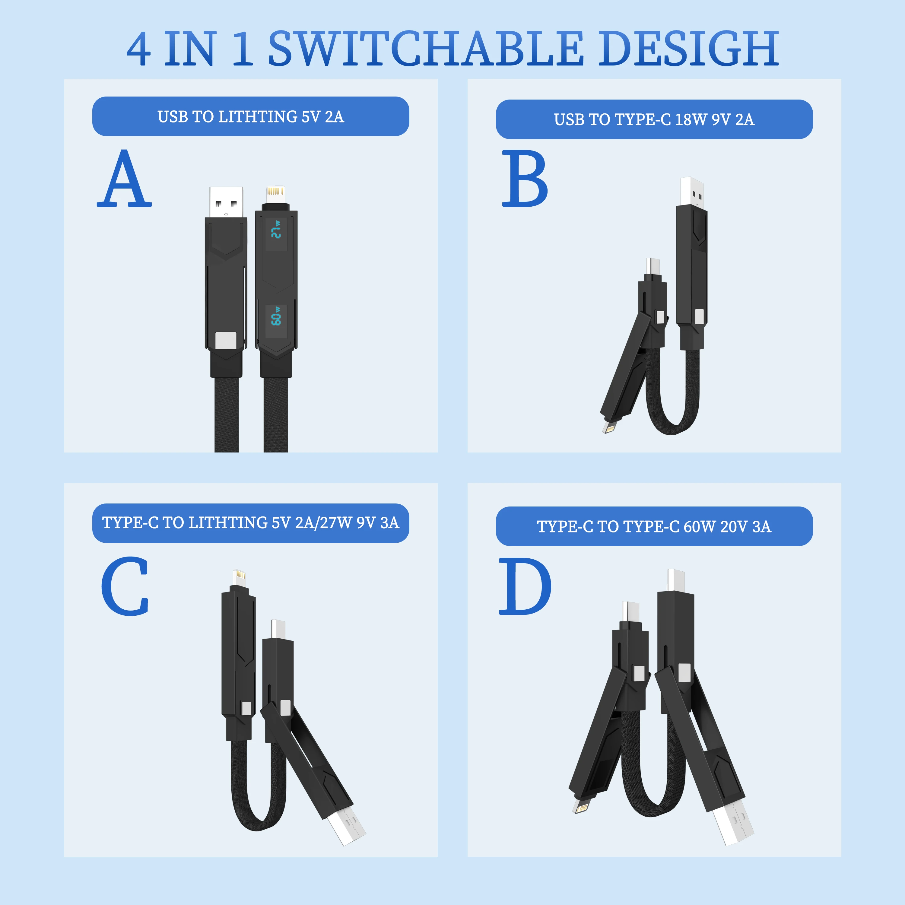 USB-C to Type-C PD 60W 디지털 디스플레이 데이터 케이블 USB-A 27W 고속 충전 케이블 키체인 랜야드 아이폰 프로 삼성용