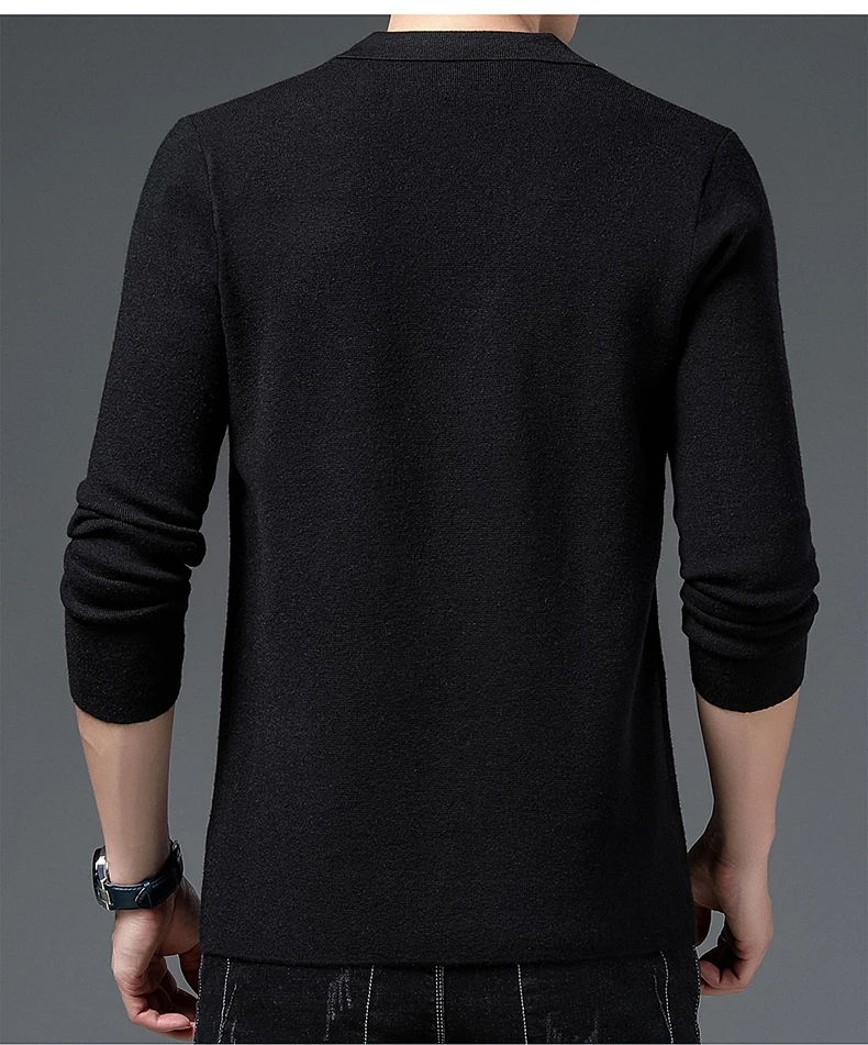 Mode einzigartige Anzug Kragen Herren Strickjacke hochwertige einfache einfarbige Komfort Tasche Knopf neue lässige Pullover Mantel – Detail 10