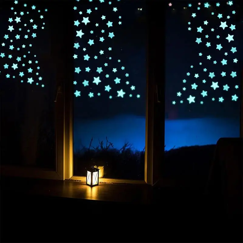 Glow In The Dark Luminous Stars Fluorescent 100 Pcs Stars For Ceiling And Wall Stickers Leave No Trace For Kids Toys Room Decor