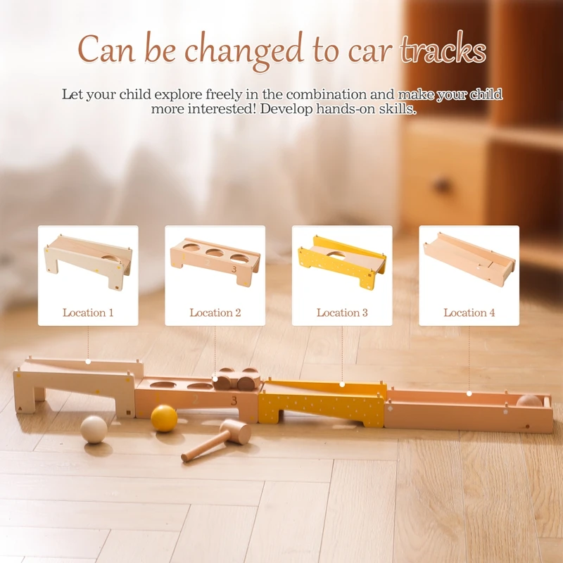Baby Montessori Educational Toys Wooden Railway Tracks Set Wooden Train Track Accessories Ball Tapping Toys for Kids Gifts 3