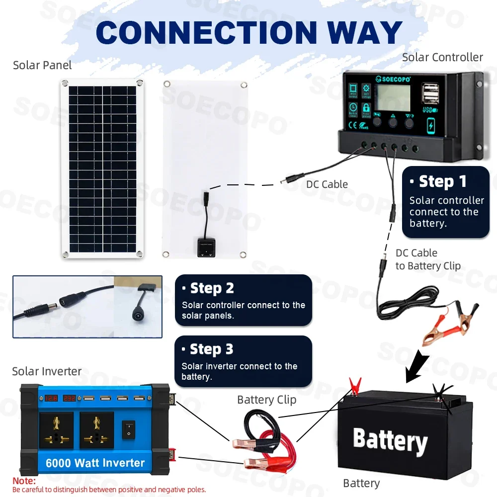 Solar System 6000W Complete Kit 12V To 220V 100A Controller 200W Panel Solar Power Generator for home/Camping Backup Battery solar panel kit solar controller grid solar inverter portable solar power station