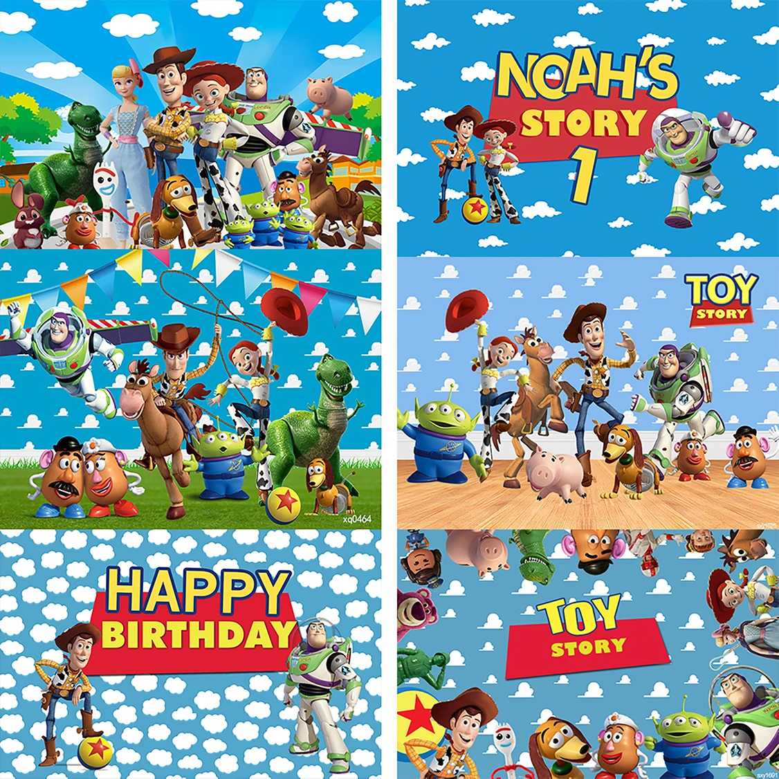 

Toy Story Photography Backdrops for Kids Boy Birthday Party Supplies Decor Blue Sky White Clouds Wall Cartoon Photo Background