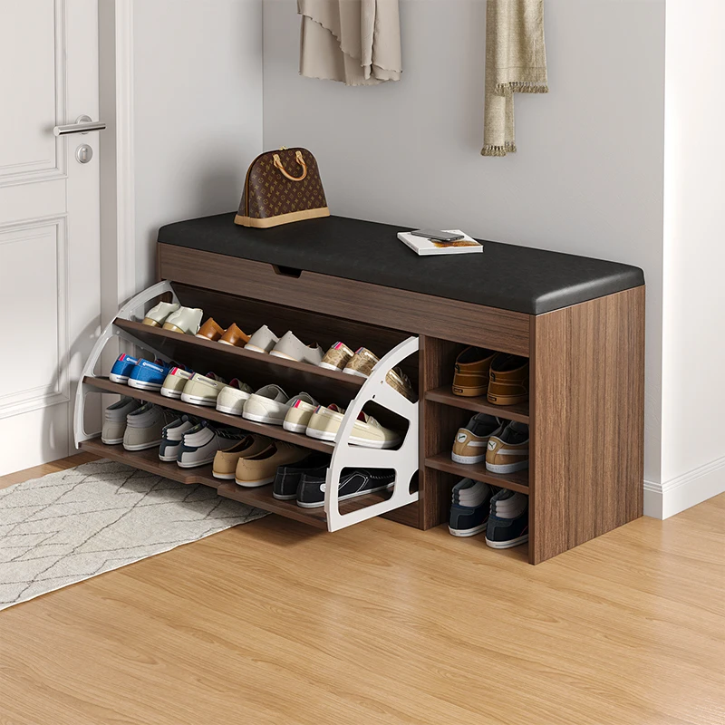 

Простой шкаф для обуви со встроенной дверью и табуретом, многоярусная стойка для обуви и шкафчик для обуви большой вместимости