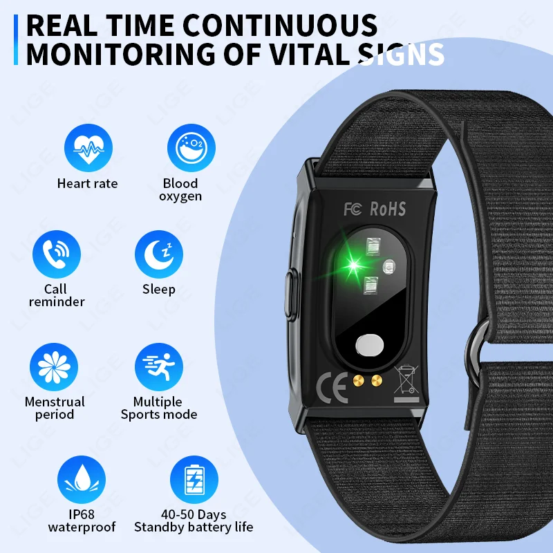 LIGE 노스크린 스마트워치 남성용 스포츠 아웃도어 피트니스 심박수 모니터 IP68 방수 신형 스마트워치 안드로이드 IOS 2026용