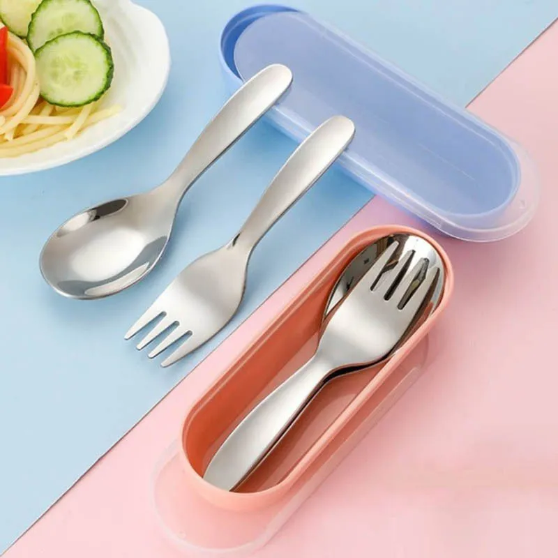 1/2Pcs Kids Fork Spoon Kit Stainless Steel Dessert Spoons Fruit Forks Cutlery Set with Storage Case For Travel Outdoor Camping