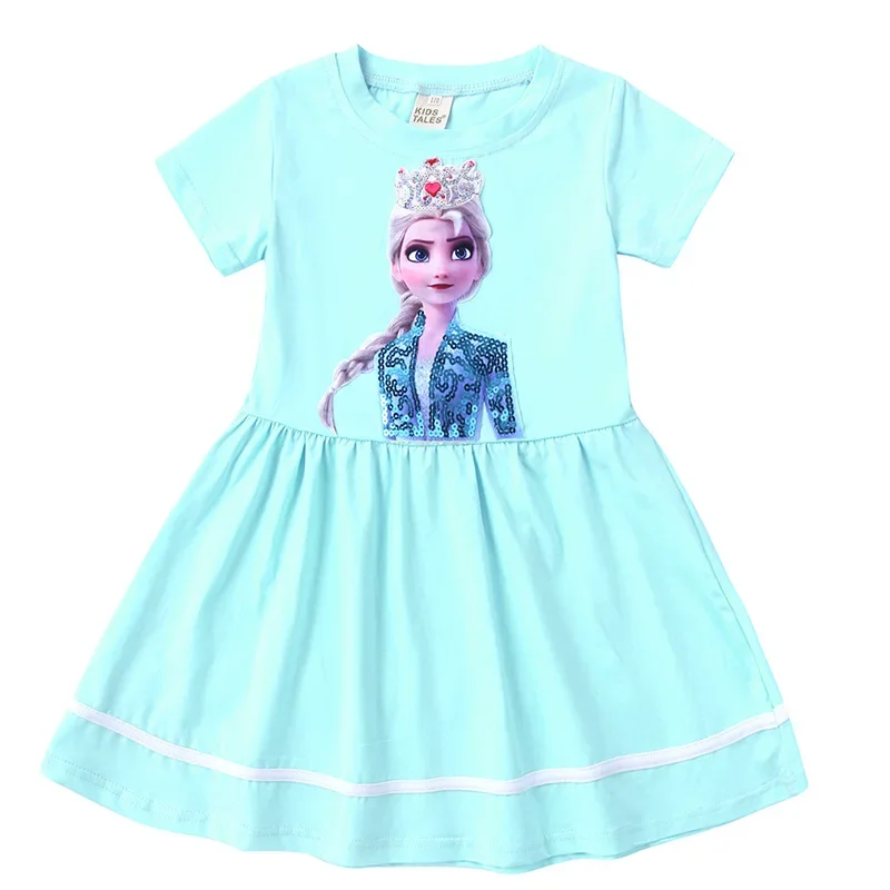 Girl Dress Summer Baby Children Kid Clothes Cartoon Frozen Anna Elsa Princess Short Sleeve Dresses Vestidos Infantil Pajama Tops