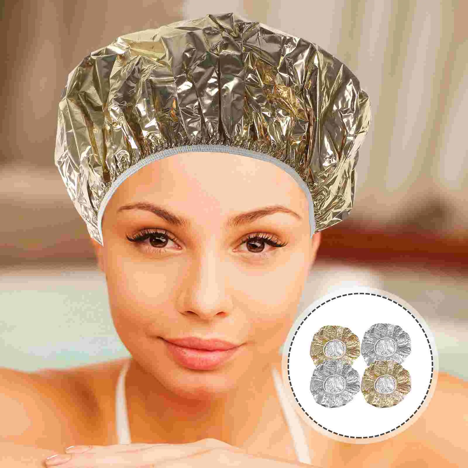 4 Pezzi Copricapo In Foglio Di Alluminio Berretto Miss Hair Bonnet Deep Conditioning Heat Hat Tin Women