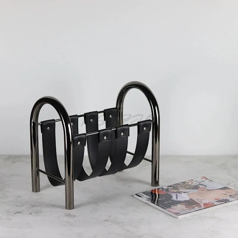 Modern Metal Black Leather Magazine Rack Study Storage Creative Handheld Storage Rack