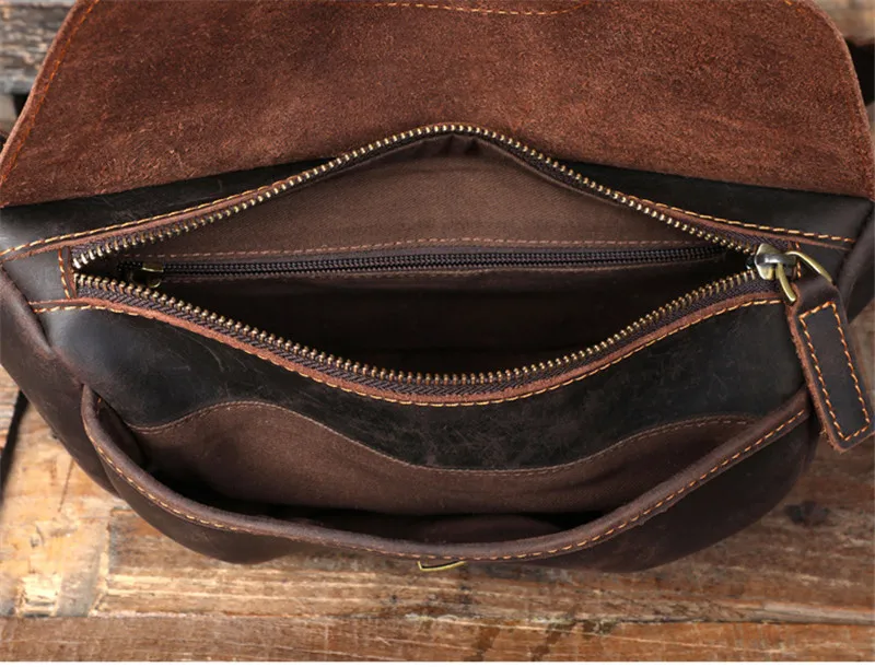 Vintage real leather men's multifunctional chest bag fashion designer natural crazy horse cowhide waist packs crossbody bag