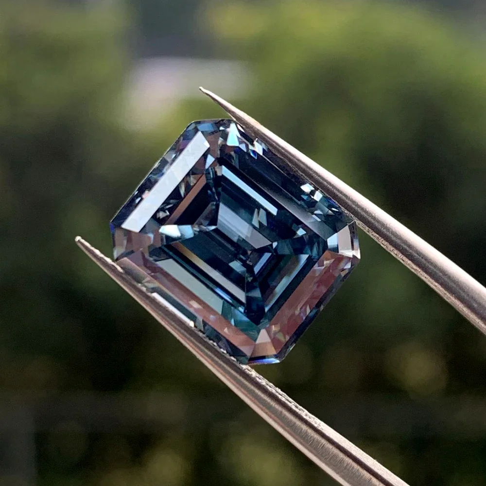 

GRA Certificate Primary Color Royal Blue Emerald Cut Moissanite Stone Gemstone Lab Grown Diamond Charms DIY Jewelry Making