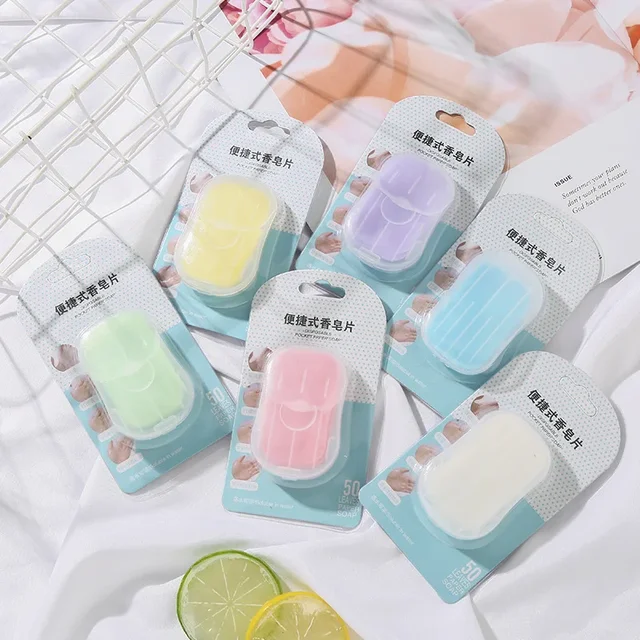 50pack Disposable Paper Soap Portable Paper Soap with Plastic Box Foaming Paper Soap for Outdoor Camping Hiking Travel 4