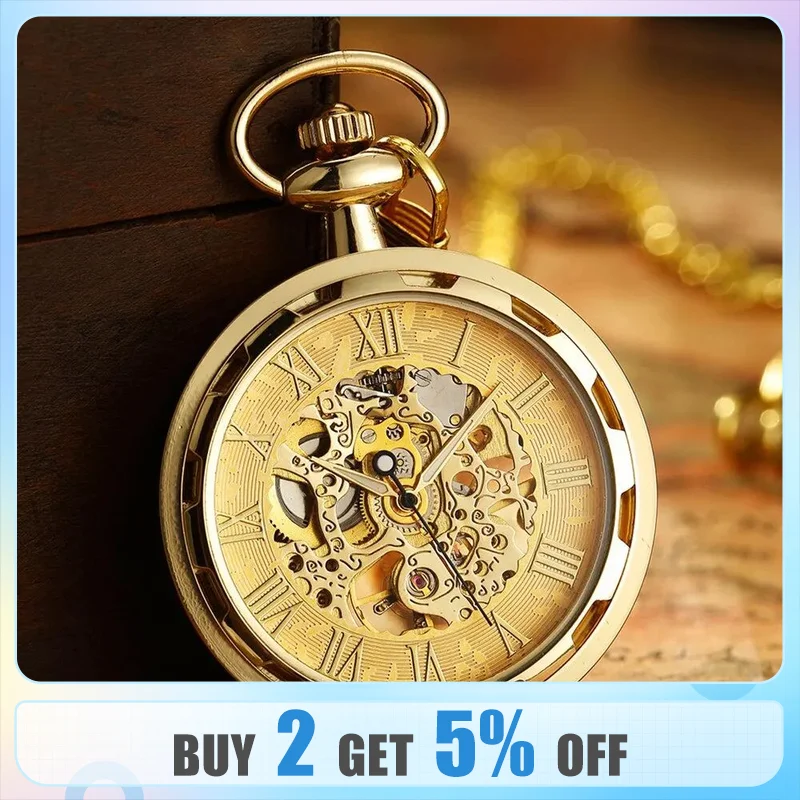 LuxuryAntiqueSkeletonMechanicalPocketWatchMenSteampunk