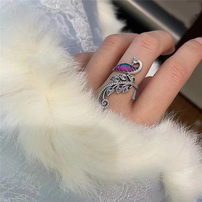 Noble Elegant Wedding 925 Sterling Silver Fashion Enamel Peacock Open Rings For Women Girl Lady Anti-Allergy LR041 3
